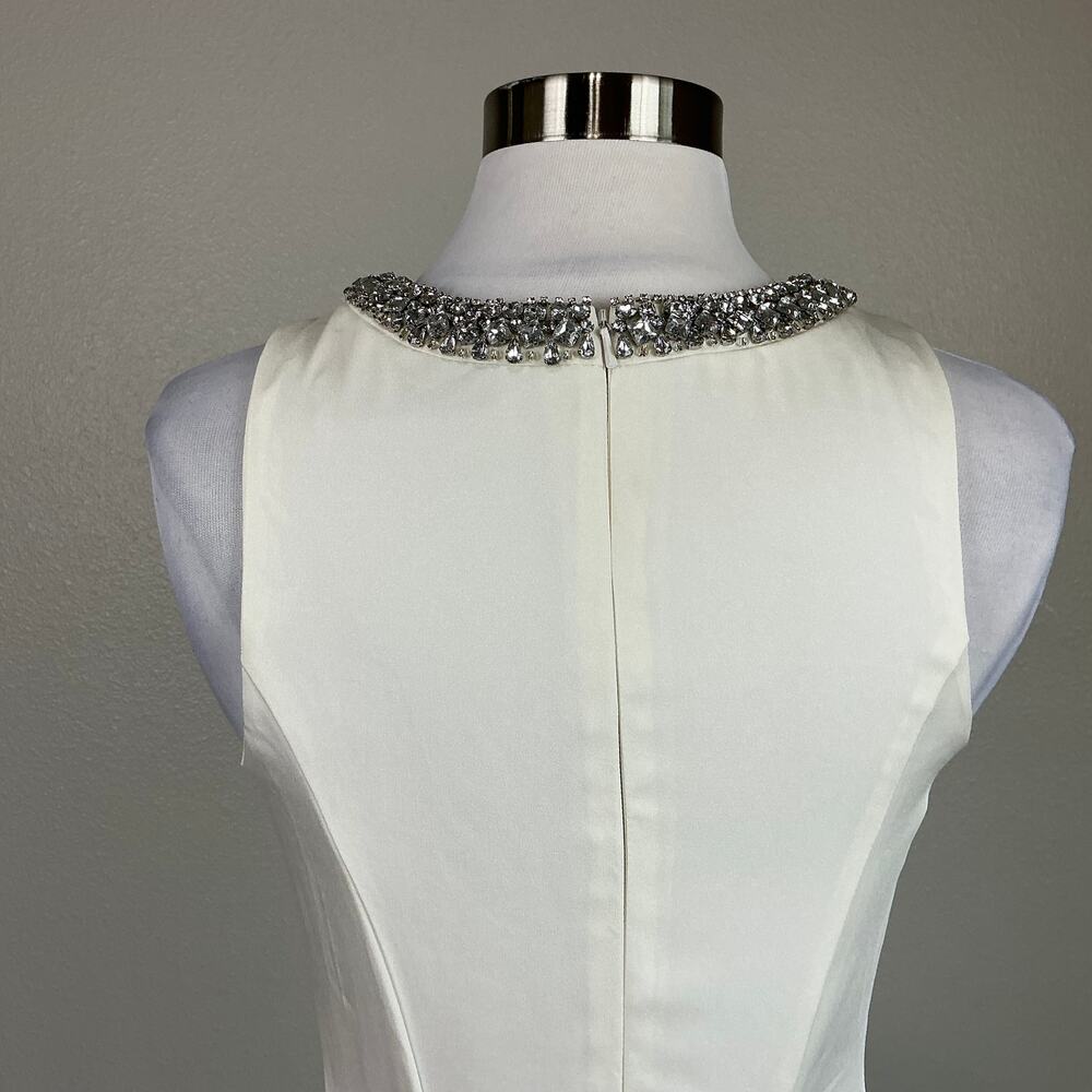 Mac Duggal 49093 White Evening Gown Beaded Neck Sleeveless Mermaid Dress Size 0 - Picture 10 of 13